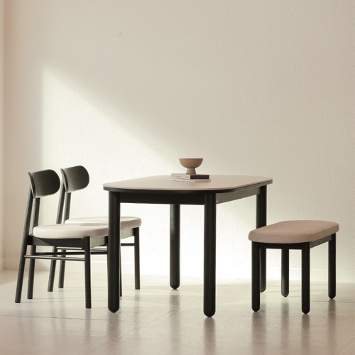 라미에스 유니 블랙 애쉬 원목 포세린 세라믹 라운드 식탁세트 6인용 1800 의자3 벤치