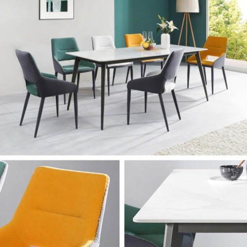 6인용 세라믹 식탁 세트 화이트 아파트 식탁 가정용 클래식 식탁