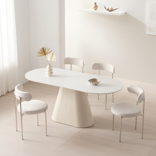 워지아 셀린 화이트 포세린 세라믹 식탁 타원형 4인용 테이블 1400 퓨어화이트