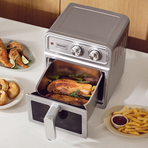 위즈웰 스테인리스 듀얼히팅 에어프라이어 뒤집지 않는 바스켓형 6L 대용량 WA8206