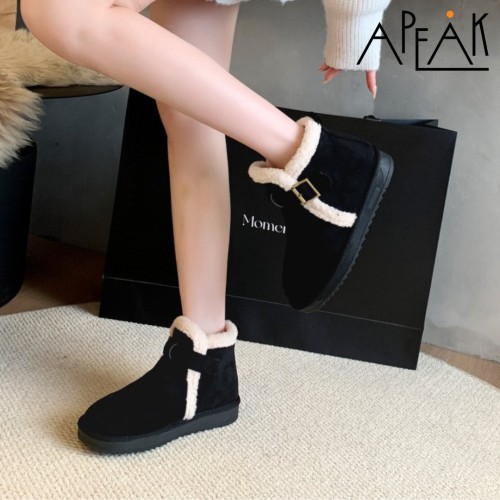 버클포인트 양털 반부츠 퍼안감 따뜻한 겨울 여성 털부츠 블랙