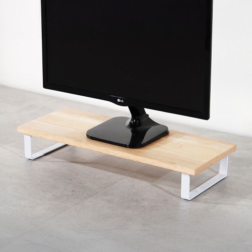 원목 듀얼 모니터 받침대 폭 300mm 높이10cm 600mm, 고무나무상판(화이트받침)