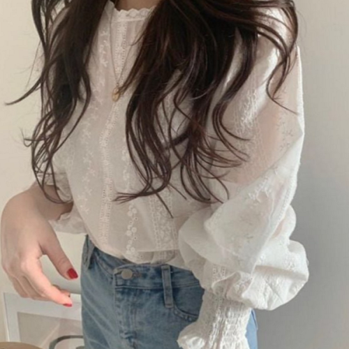 데일리 여성 블라우스 레이스 프릴 블라우스 플리츠 가을