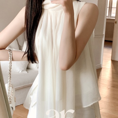 홀터넥 셔링 쉬폰 타이 블라우스 bs8614