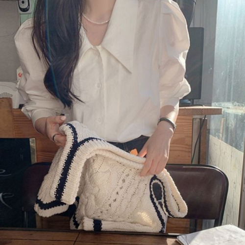 루즈핏 여성 카라 블라우스 벌룬 여성 퍼프 블라우스 셔츠