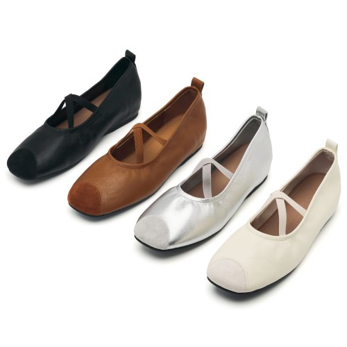[스퍼] 엘리스 십자수 밴딩 스트랩 발레 플랫슈즈 3.5cm -VA9001 (4color)