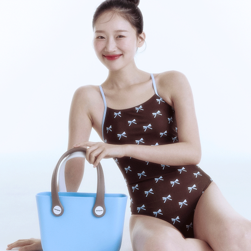 움파 리본 실내 여성 원피스 수영복 블루, M