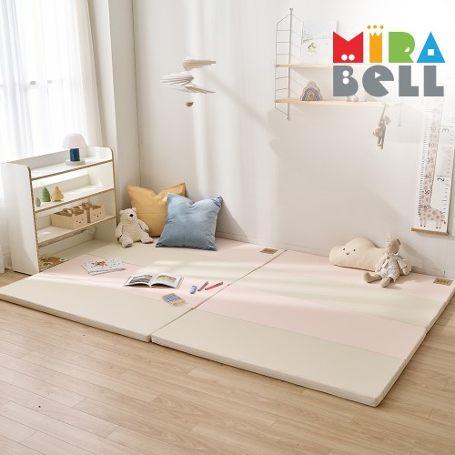 미라벨 카라 실리콘 아기 유아 거실 층간소음 놀이방4단 폴더매트 120X160 핑크그레이