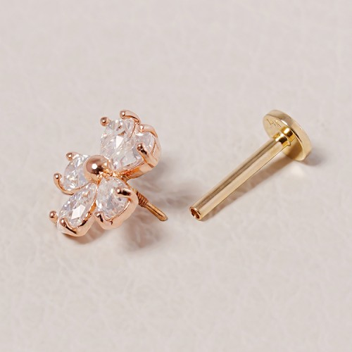 [0.8mm]14K 인터널 모이사나이트 다이아 드리밍 플라워 라블렛 피어싱 귀걸이